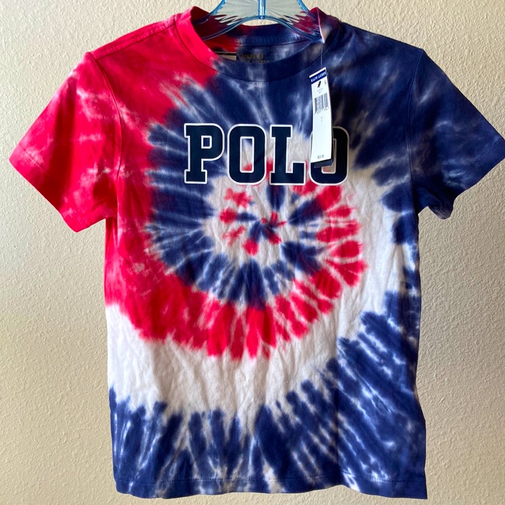 Polo Red White and Blue Tie Dye Short Sleeve Shirt Size 7 New With Tags